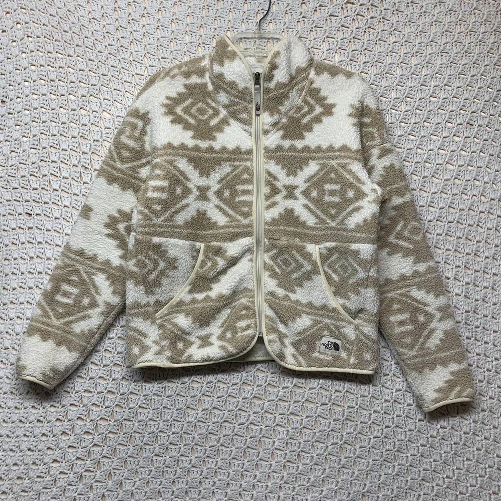 North‎ Face Sweater Girls XL (16) Beige Campshire Fleece Sherpa Aztec Full Zip